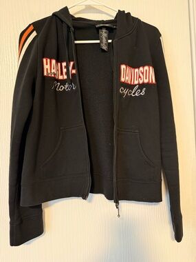 Harley-Davidson Black Hoodie Jacket with Orange & White Accents